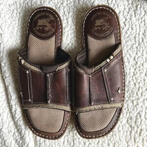 Margaritaville Soles of the Tropics Brown Leather Men’s Size 10 Slides Sandals
